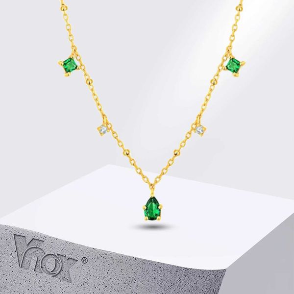 Pendant Necklaces Vnox Women Green Cubix Zirconia Waterdrop Stone Necklaces for Women Elegant Satellite Chain Collar Vintage Jewelry Q240829