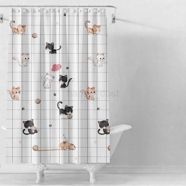 Kids Cartoon Shower Curtain Cat Kitten Shower Curtain Childish Funny Animal Colorful Kittens Funny Decorative Bathroom DecorCL240709