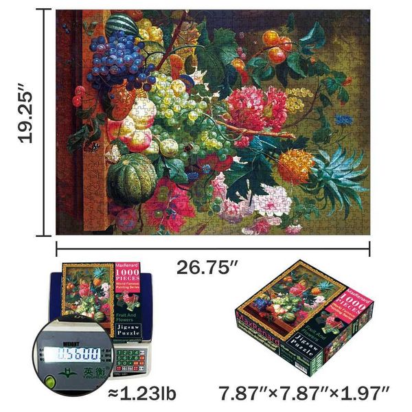 Puzzles MaxRenard Jigs Puzzle 1000 Pieces for Adults Artwork Fruit and Flowers Environmentally Friendly Paper Christmas Gift Toy