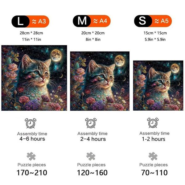 Puzzles Cat Montessori Games for Children Irregular Jigs Wooden Puzzle Animals Kid Toys Children Educational Toy Keychain Brain Teaser