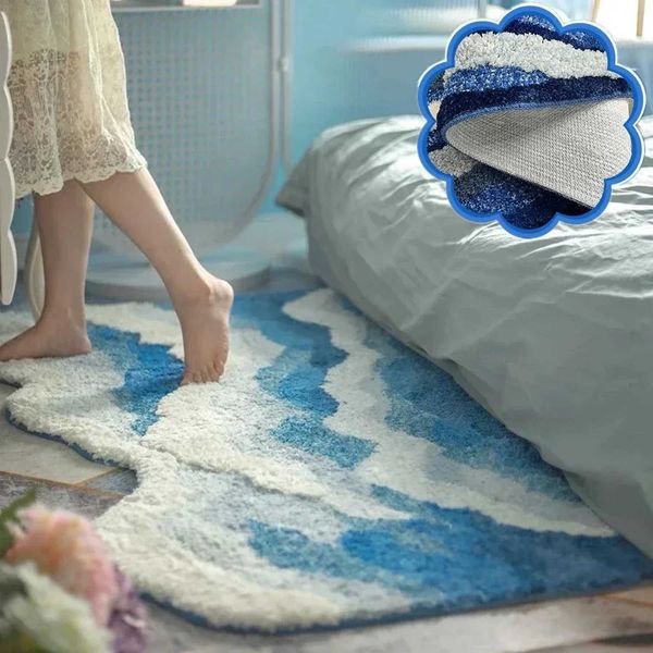 Living Ro Wave Shaped Plush Bedro Carpet Ocean Wave Shaped Carpets Fluffy Plush Rugs High-Quality Flocking Antislip Carpet Z250208