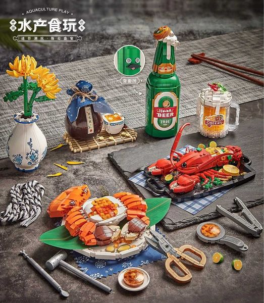 LOZ Blocks mini Blocks Building Bricks Toys Chinese Food Hairy Crabs Lobster Puzzle Home Decor Gift 1945 1946L488