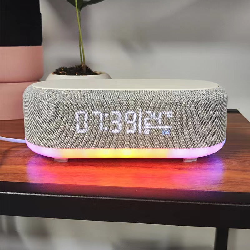 2024 New Bluetooth audio clock wireless charging 15W color nightlight wireless charging Bluetooth outdoor audio