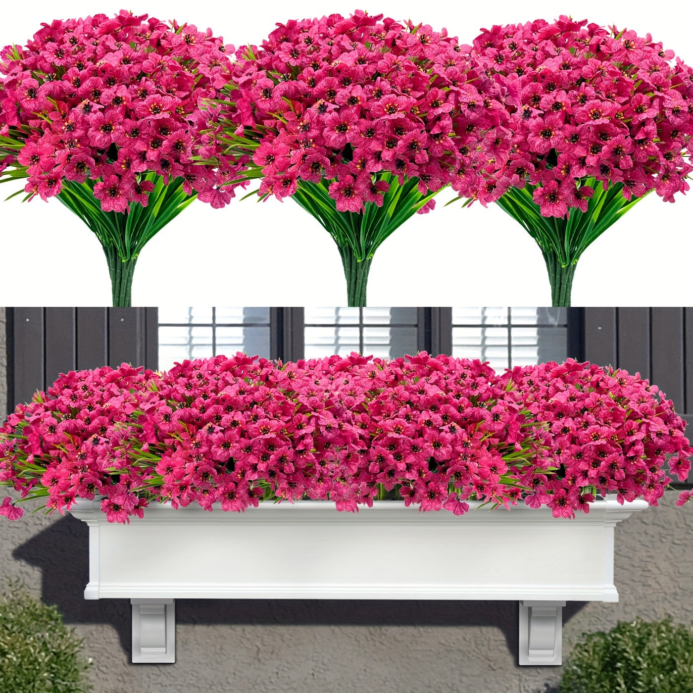TEMU 20pcs Artificial Flowers Outdoor Uv Resistant Fake Flowers No Fade Plastic Plants For Planter Outdoors Indoor Outside Home Garden Porch Window