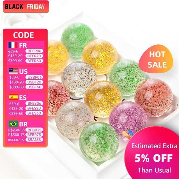 Other Toys 10pcs Children Bouncy Ball Toy Colored Bouncing Ball Rubber Outdoor Toys Sport Games Gold powder Elastic Juggling Jumping Balls S