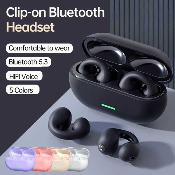 T75 TWS Wireless Headphones BT 5.3 Bone Conduction Earbuds Clip Ear Music Noise Canceling Headset Sports Gaming Earphone M240907