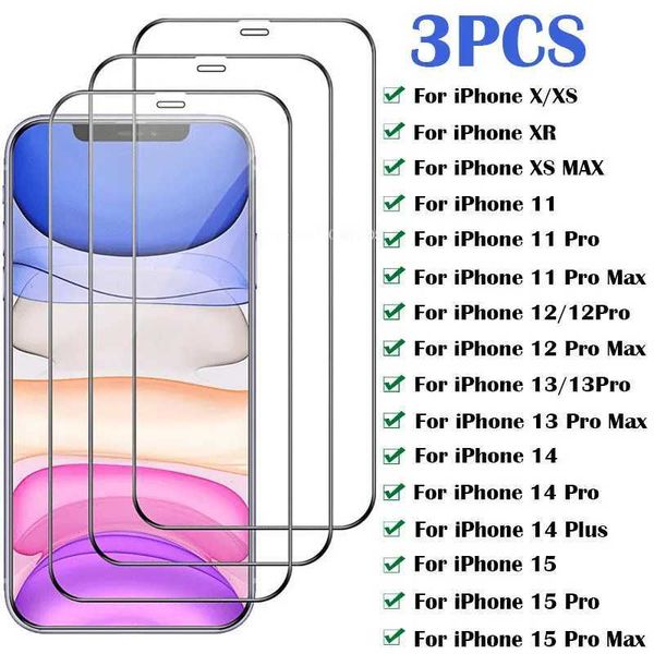 New Arrival 3PCS Highly Transparent Tempered Protective Glass IPhone 13 12 11 14 15 Pro Max 12 Mini Screen Protector for Iphone Xr Xs Max T2