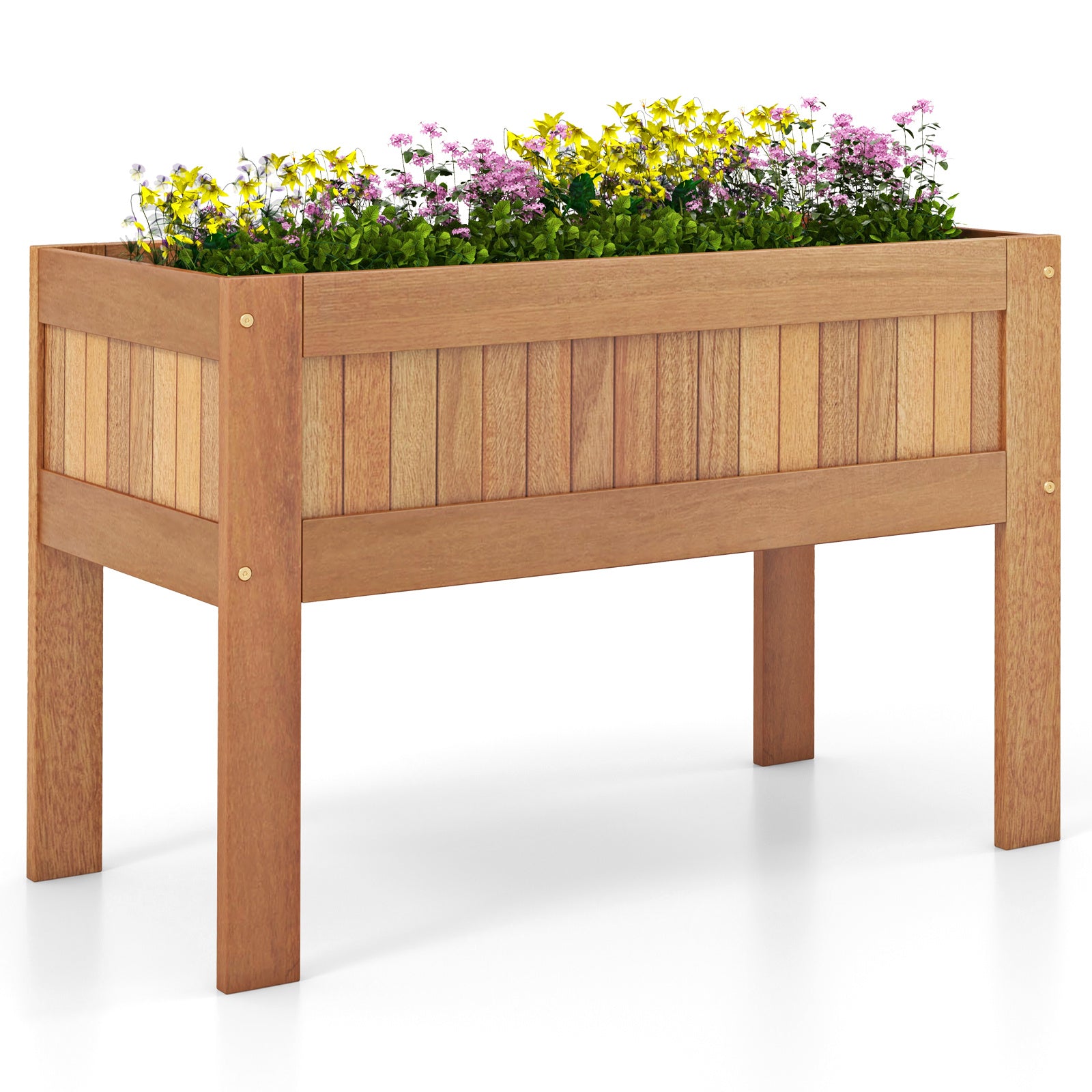 TEMU Lifezeal Wooden Elevated Planter Box, Raised Garden Bed W-solid Wood Frame & Sturdy Legs, Slatted Bottom, Freestanding Planter Stand For Flower