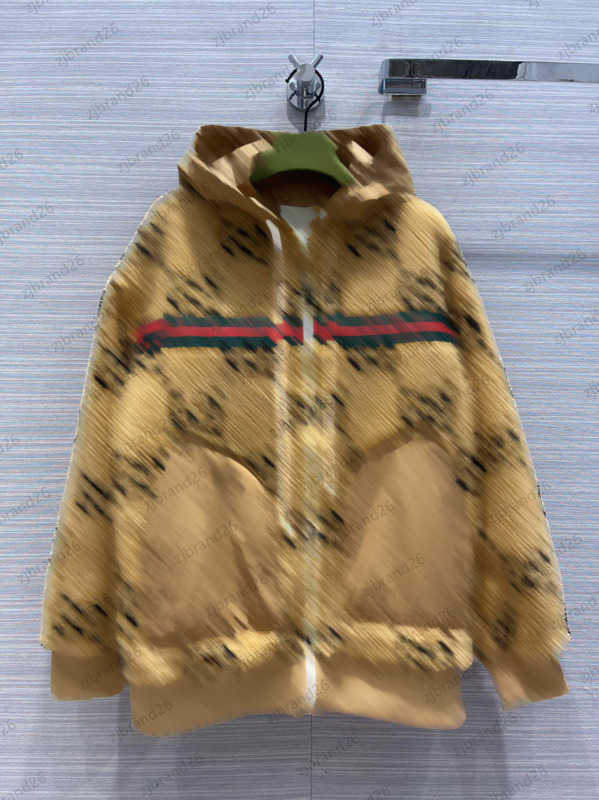 Designer Coat Womens Jacket Full Body Striped Print Bouquet Sleeve Coats Zipper With Open Flap Pull Cord Hooded Outerwear Loose Trend Women Clothes