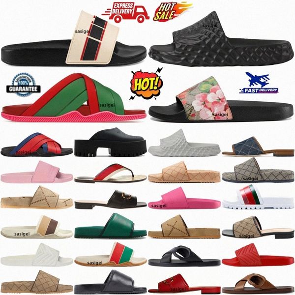 Designer Web Slide Padded Rubber Pink Black Princetown Womens Slides Slippers Slipper Chevron Thong Pursuit Pool Interlocking Platform Matel