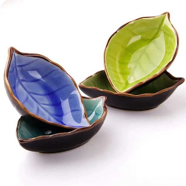 Kitchen Bowl Kitchen Tool Dish Creative Ice Crack Glaze Leaf Ceramic Seasoning Soy Sauce Vinegar Fish Shaped Small Plates Y240902
