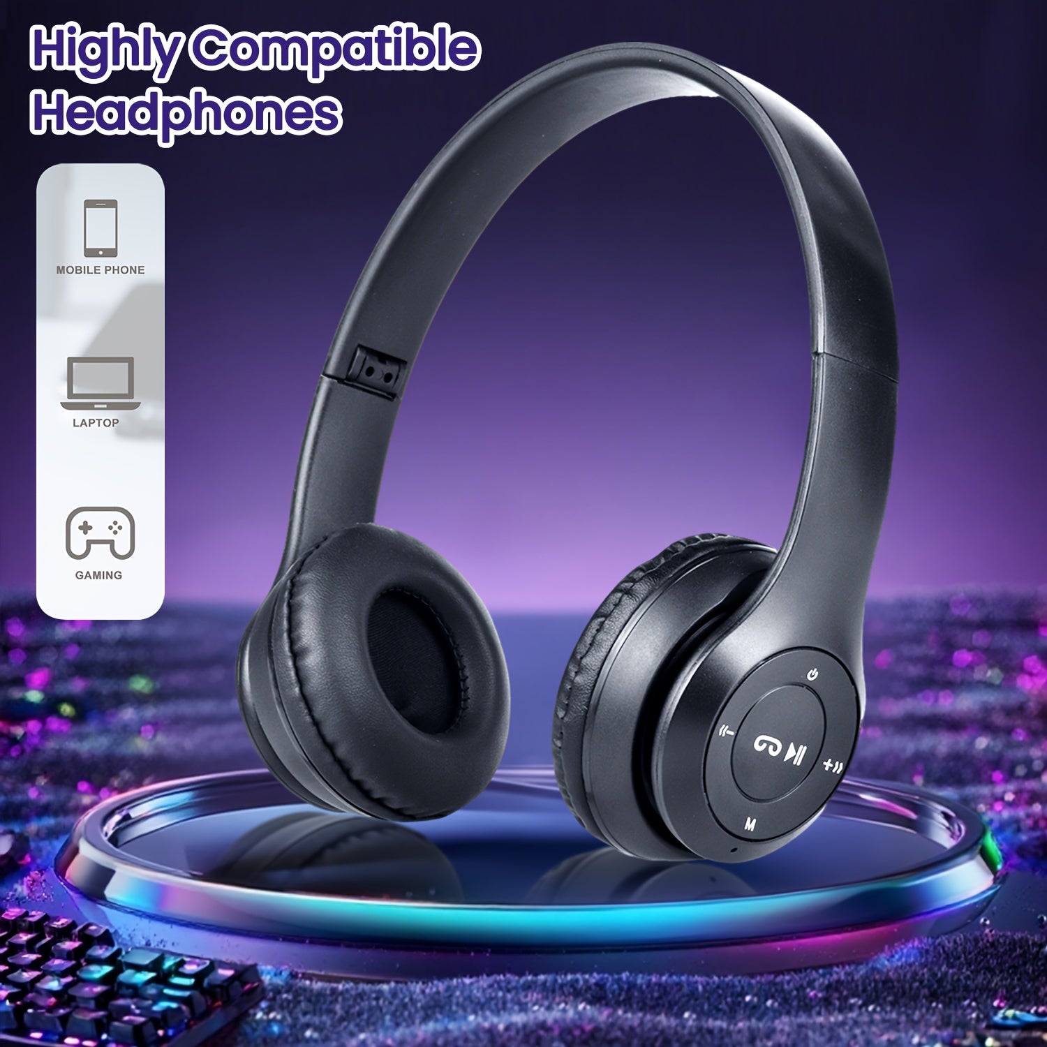 TEMU Wireless Bluetooth Headphones, Over-ear Wireless Headphones, Over-ear Comfortable Wearing, Bluetooth 5.3 Connection, Noise Cancelling, Built-in
