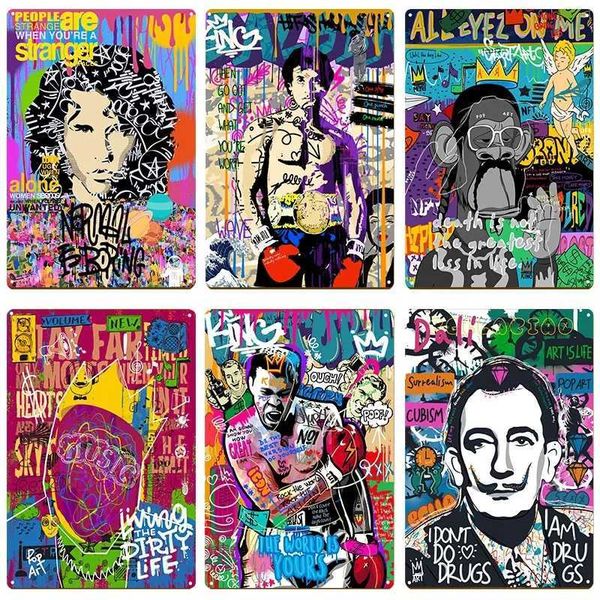 Graffiti Art Metal Poster Salvador Dahl Rapper Boxing Champion Tyson Character Tin Logo Home Decoration Unique Wall Decoration W241109