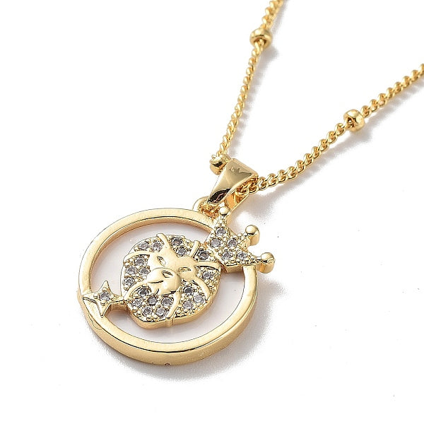 Collares con colgante de circonita cúbica micro pavé de latón y leones para mujer