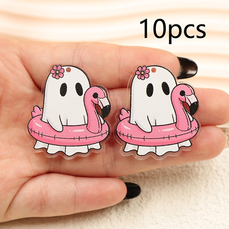 TEMU 10pcs Halloween Acrylic Charms - Cute Swimming Ring With , Ideal For Diy Bracelets, Necklaces, Earrings - Festive Party Accessories, Halloween