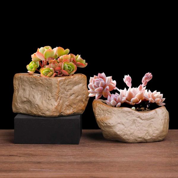 Planters Pots Ceramic Stone Shape Small Plants Pot Succulent Plant Flower Pot Bonsai Cactus Home Living Room Decor Pot For Plant Flowers S24