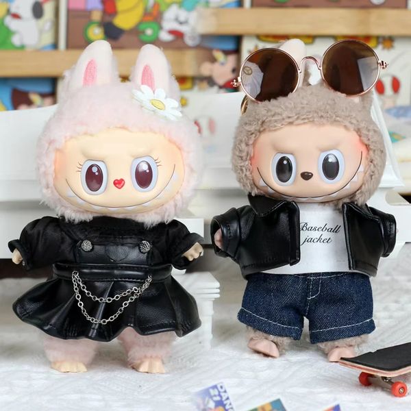 17cm Labubu Dolls Clothing Outfit Accessories Plush Clothes For Sitting Party Leather Jacket Tshirt Pants Dress EJ14B 241030