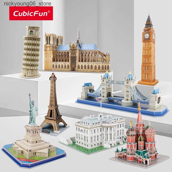 3D Puzzles CubicFun 3D Puzzles St. Basils Cathedral Leaning Tower of Pisa Building Model Kits Notre Dame de Paris Jigsaw Toys Gift for Kid L