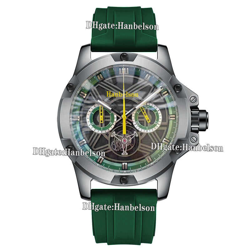Mens Quartz Watch Green Sport Chronograph Uhr 44MM Featuring Durable Rubber Band High Precision Movement Wristwatch Gift clock