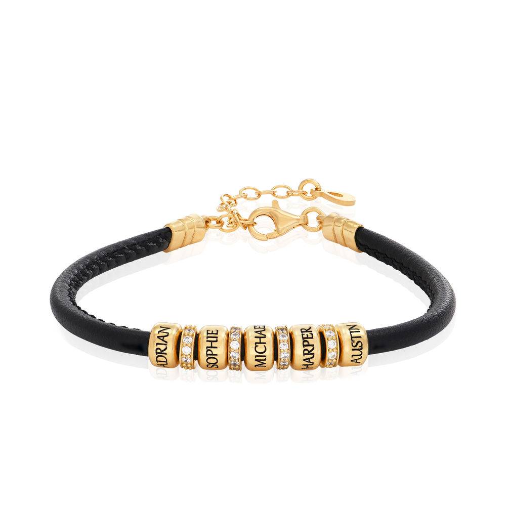 Zirconia Vegan-Leather Bracelet with Breads in 18ct Gold Vermeil
