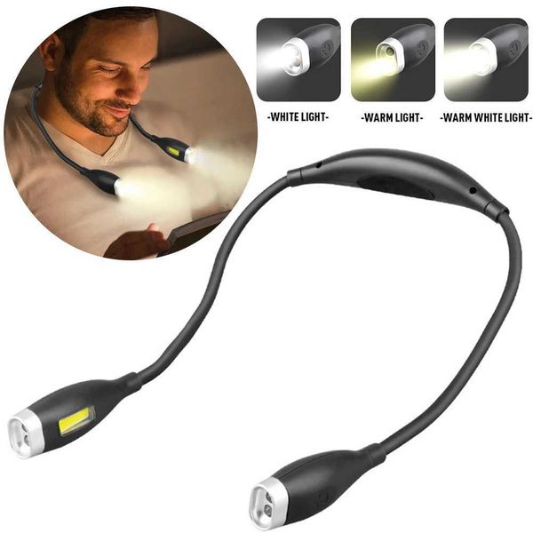 LED neck reading light with bendable arm rechargeable without flashlight suitable for night running walking knitting camping X241122