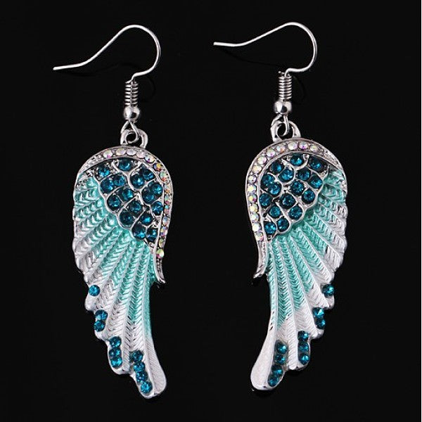 Boucles d'oreilles pendantes ailes strass