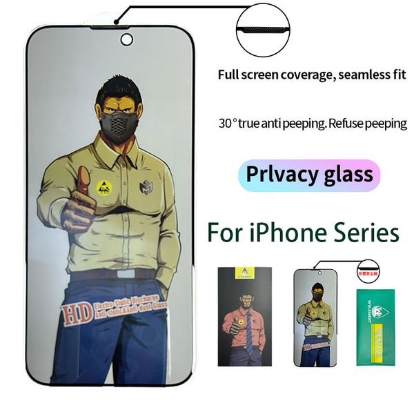 3Pack Privacy Anti- spy Screen Protector For iPhone 16 14 12 13 11 15 Pro Max Tempered Glass Gorilla Film For iPhone X XR XS Max with Dustpr