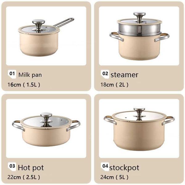 Stainless steel set Korean double milk steamer hot pot household cooking utensils silicone glass cover X240717