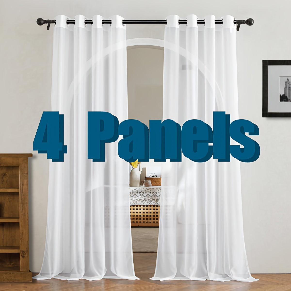 TEMU 4pcs Of Transparent Curtains 84 Inches Long, Breathable Fabric With Loop And Loop, Bali Sheer Curtains For Bedroom, Living Room, Kitchen , 54