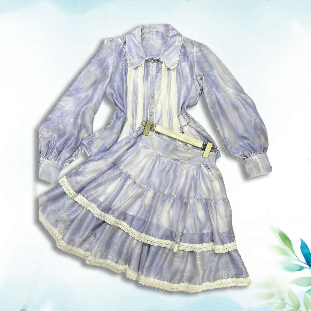 Women&#039;s Heavy Industry Style Lace Splicing Top Half-Skirt Set Long Sleeve Printed Outfit