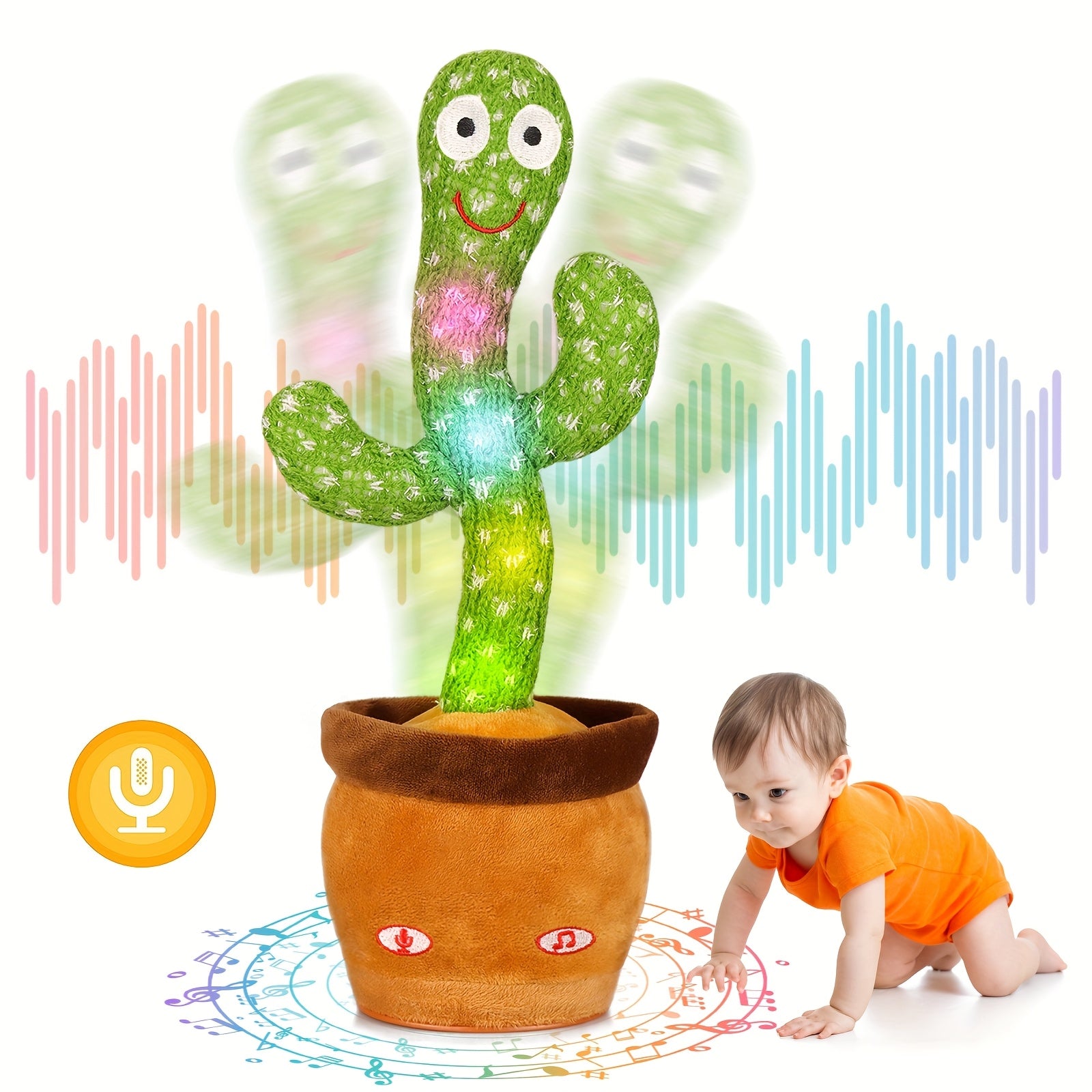 TEMU 2-button Cactus Plush Interactive Toy Doll, Perfect Gift For Interactive Home Decor, Glowing And Adjustable Volume Packaging, Singing, Dancing,