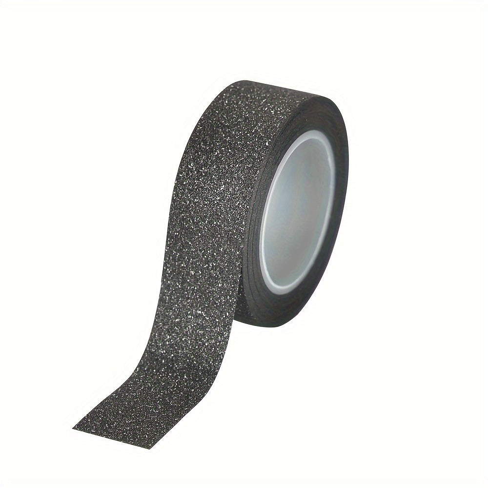 TEMU Sparkling Black Glitter Washi Tape - Decorative Adhesive Roll For Crafts, Gift Wrapping & Scrapbooking