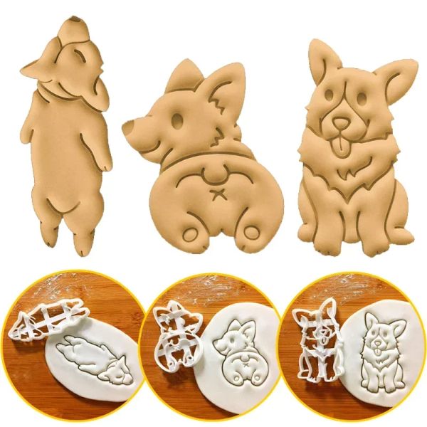 3Pcs Cute Corgi Dog Cookie Cutters Mold Set for Kids Baking, Biscuit Baking Tool dh5727163