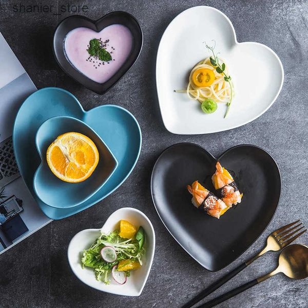 Dishes Plates European Matte Love heart-shaped ceramic plates household utensils cake plates irregular ceramic plates cooking plates kitchen