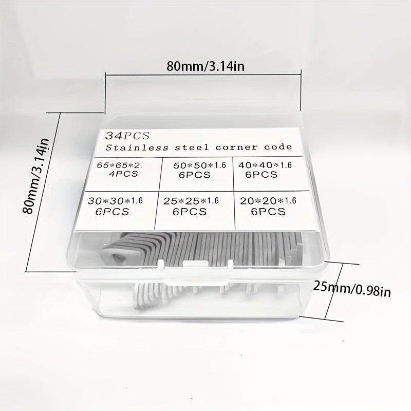 TEMU 34pcs Heavy-duty Stainless Steel L-shaped Brackets - 90 Degree Right Angle Support For Wood Shelves, Chairs, Tables & Furniture