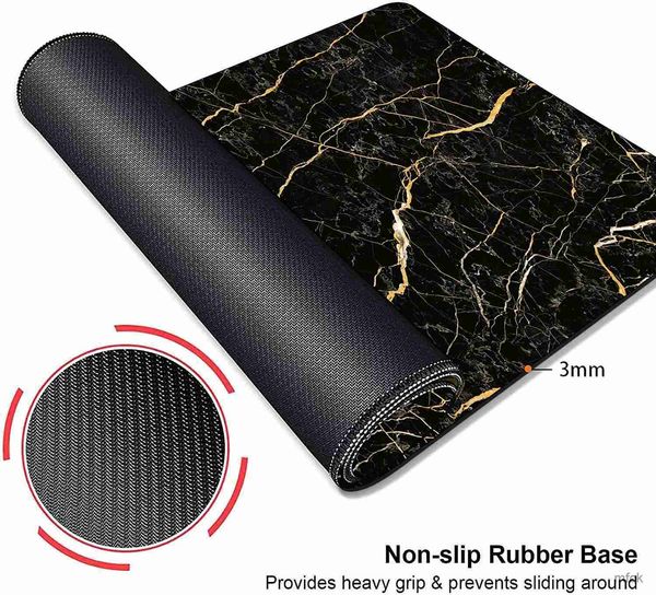 Mouse Pads Wrist Rests Gaming Large Mouse Pad Desk 35.4 X 15.7 In Big Size Modern Art Gold Lines Black Marble Mouse Pads Non-Slip Rubber Bas