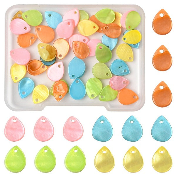 56 Stück 5 Farben Spray bemalt natürliche Süßwasser Muschel Tropfen Charms