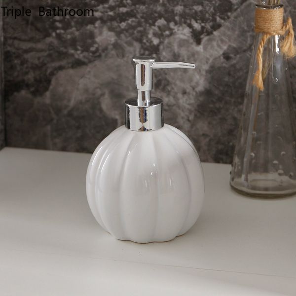 Liquid Soap Dispenser White Pumpkin Shape Ceramic Travel Multifunction Bathroom Accessories Bath Shampoo Lotion Bottle 400ml 230308