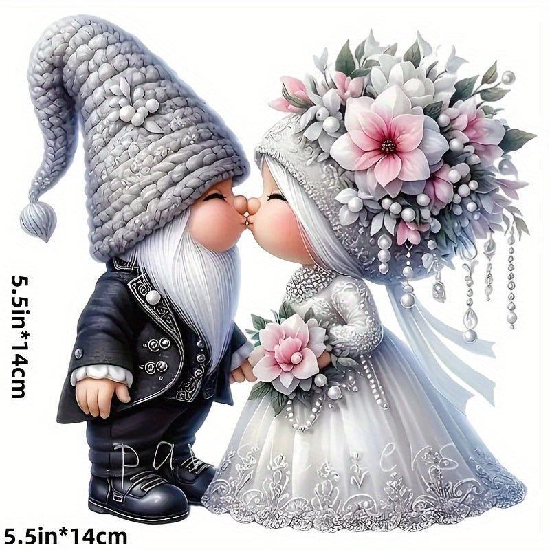 TEMU Gnome Wedding Couple Vinyl Stickers - Glossy Pvc Decals For, Trucks, Laptops, - Cute Dwarf With Flower Bouquet, Wedding Party Decorations