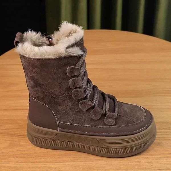 Winter Women Faux Cow Suede Fur Snow Boots Ladies Lady Outdoor High-Top Platform Shoes Plush Plush Short Bootie