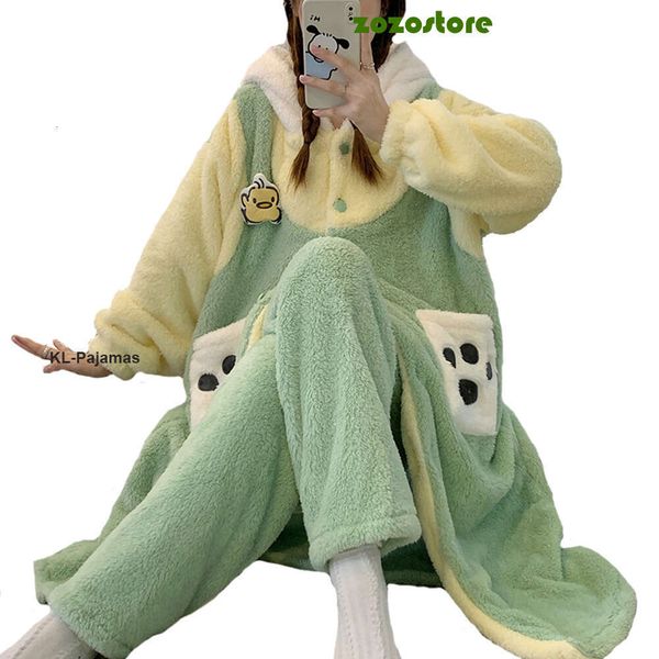 Winter Women Cosplay Pajamas Funny Anime Warm Sleepwear Long Robe Sets Flannel Sleeping Dress Thick Night Dress Nightgown Pijama 19