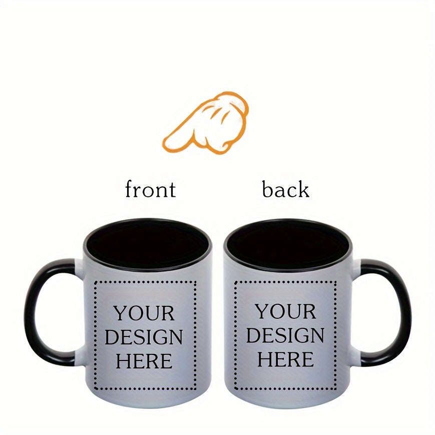 TEMU Customizable 11oz Ceramic Coffee Mug - Set Of 1, Personalizable With Photo, Logo, Text - Portable, , Microwave Safe - Novelty Gift Cup For ,