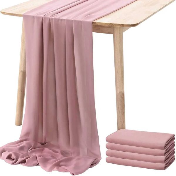 10FT Rose Chiffon Table RunnerRantic Sheer Dining Table Decoration For Wedding Party Bridal Baby Shower Y250120