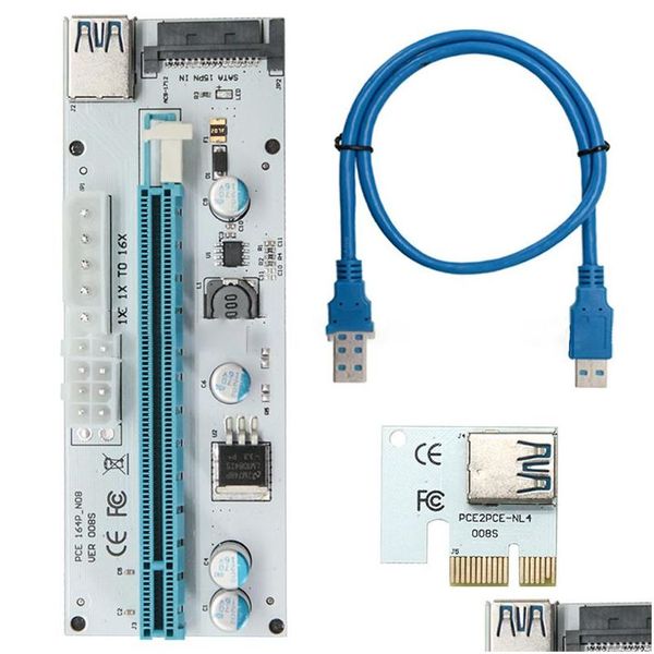 Computer Interface Cards Controllers Usb3.0 Ver 008S Pci-E Pci E Riser Express 1X 4X 8X 16X Extender Adapter Card Sata 15Pin To 6Pin P Otwo8