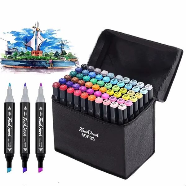 24168 Colors Oily Art Marker Pen Set for Draw Double Headed Sketching Tip Based Markers Graffiti Manga School Supplies 231220