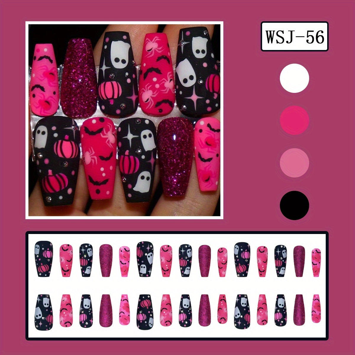TEMU Style, 24pcs Ballet-style Full Coverage Glossy Artificial Nails With Halloween And Holiday Elements, Romantic Design For Daily Wear Press-on