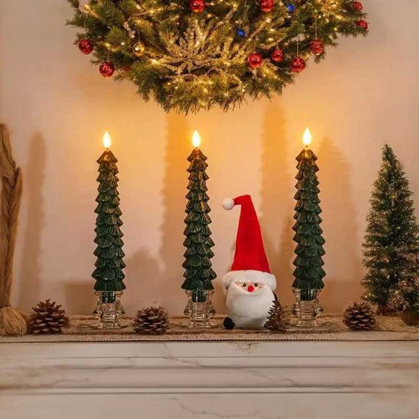 Christmas candles flameless cone-shaped candles for Christmas trees real wax LED batteries warm 3D operation W241029
