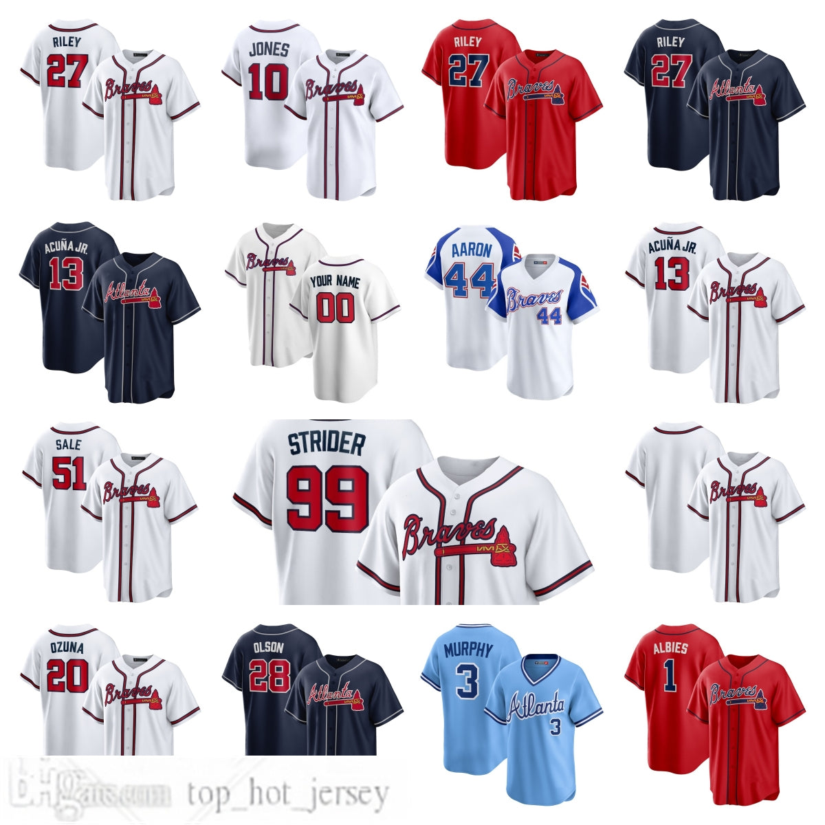 Braves Jersey Ronald Acuna Jr. Chipper Jones Hank Aaron Austin Riley Dale Murphy Matt Olson Spencer Strider Marcell Ozuna Ozzie Albies Chris Sale Cu