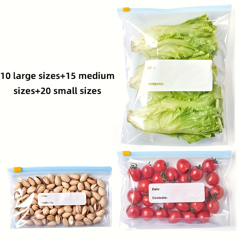 TEMU 45 Reusable Leak Proof Zippered Food Storage Bags - Transparent And Durable Plastic For Freshness - Fruits, Grains, Vegetables, And Meat -