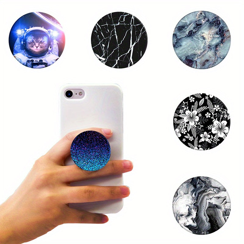 TEMU 6pcs Sparkling Floral Collapsible - Foldable Cell Stand With Adhesive Mount, Ring Holder Design For Smartphones